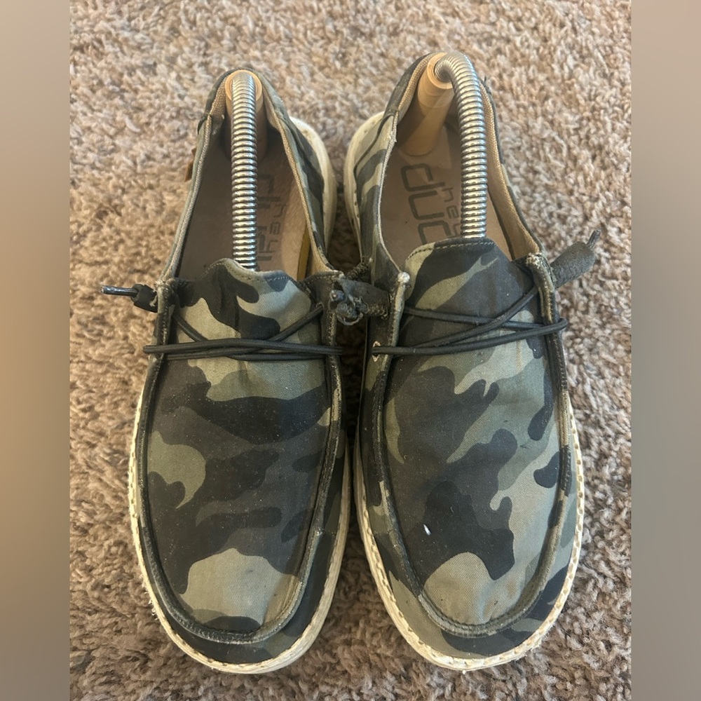 Hey Dude Men's Camouflage Canvas Slip-On Shoes in Green and Black